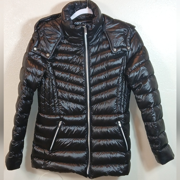 Cole Haan Women's Puffer Active hoodie jacket in Black size Small - Picture 2 of 12
